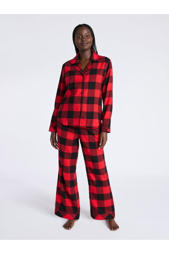 Women's Long Sleeve Flannel Sleep Top and Pants Pajama Set, 2-Piece, Sizes XS-3X
