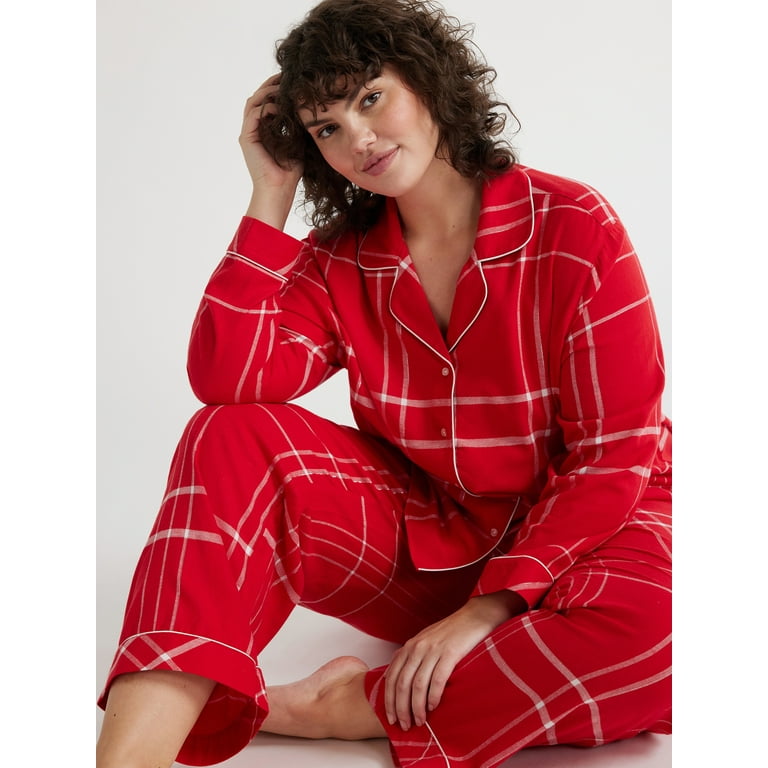 Joyspun Women's Long Sleeve Flannel Sleep Top and Pants Pajama Set,  2-Piece, Sizes XS to 3X 