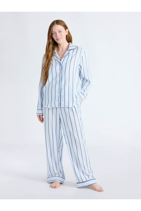 Women's Long Sleeve Flannel Sleep Top and Pants Pajama Set, 2-Piece, Sizes XS-3X