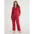 Joyspun Women's Long Sleeve Flannel Sleep Top and Pants Pajama Set, 2
