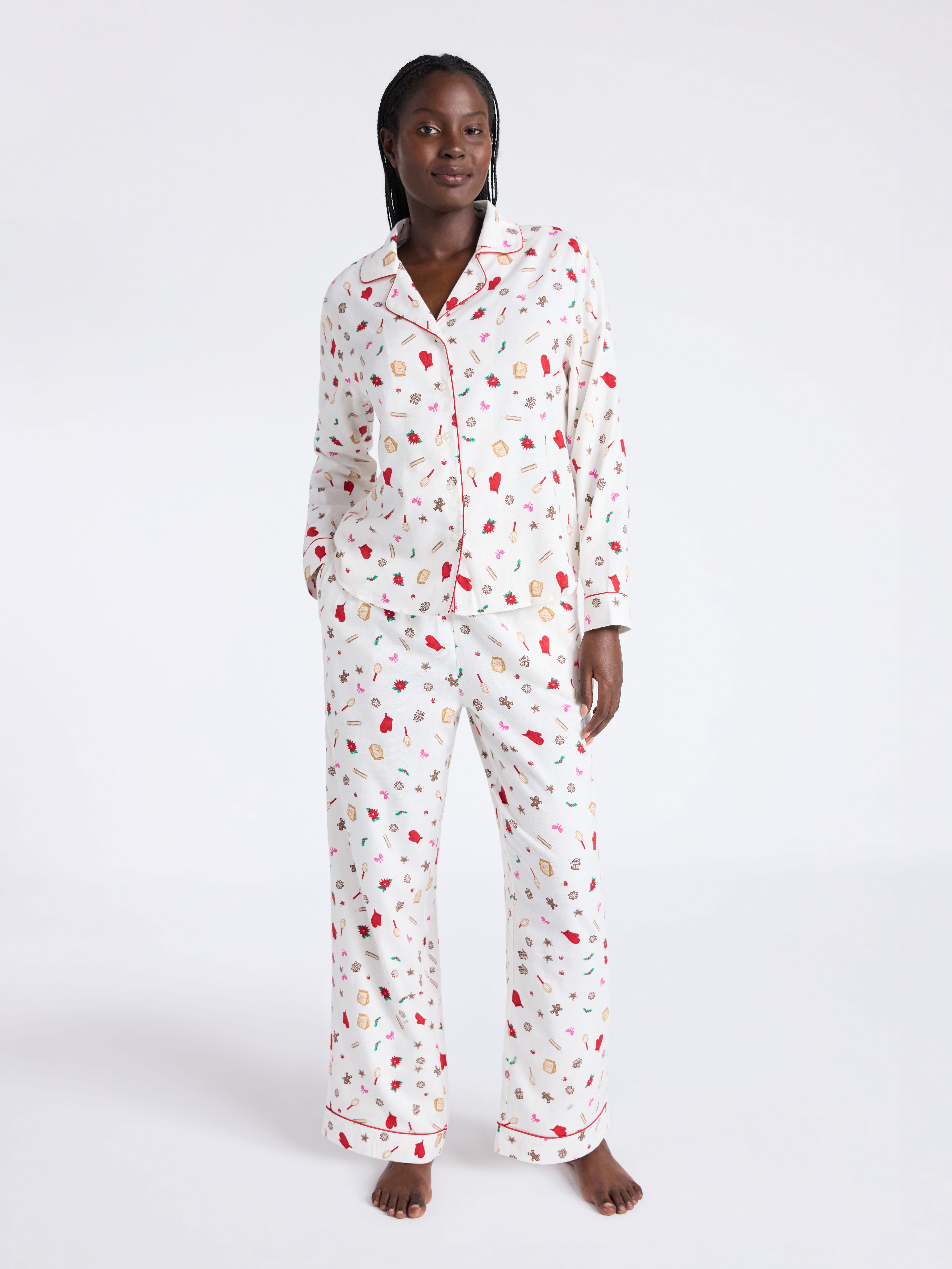 Walmart discounts of Joyspun Women's Long Sleeve Flannel Sleep Top and Pants Pajama Set, 2-Piece, Sizes XS-3X