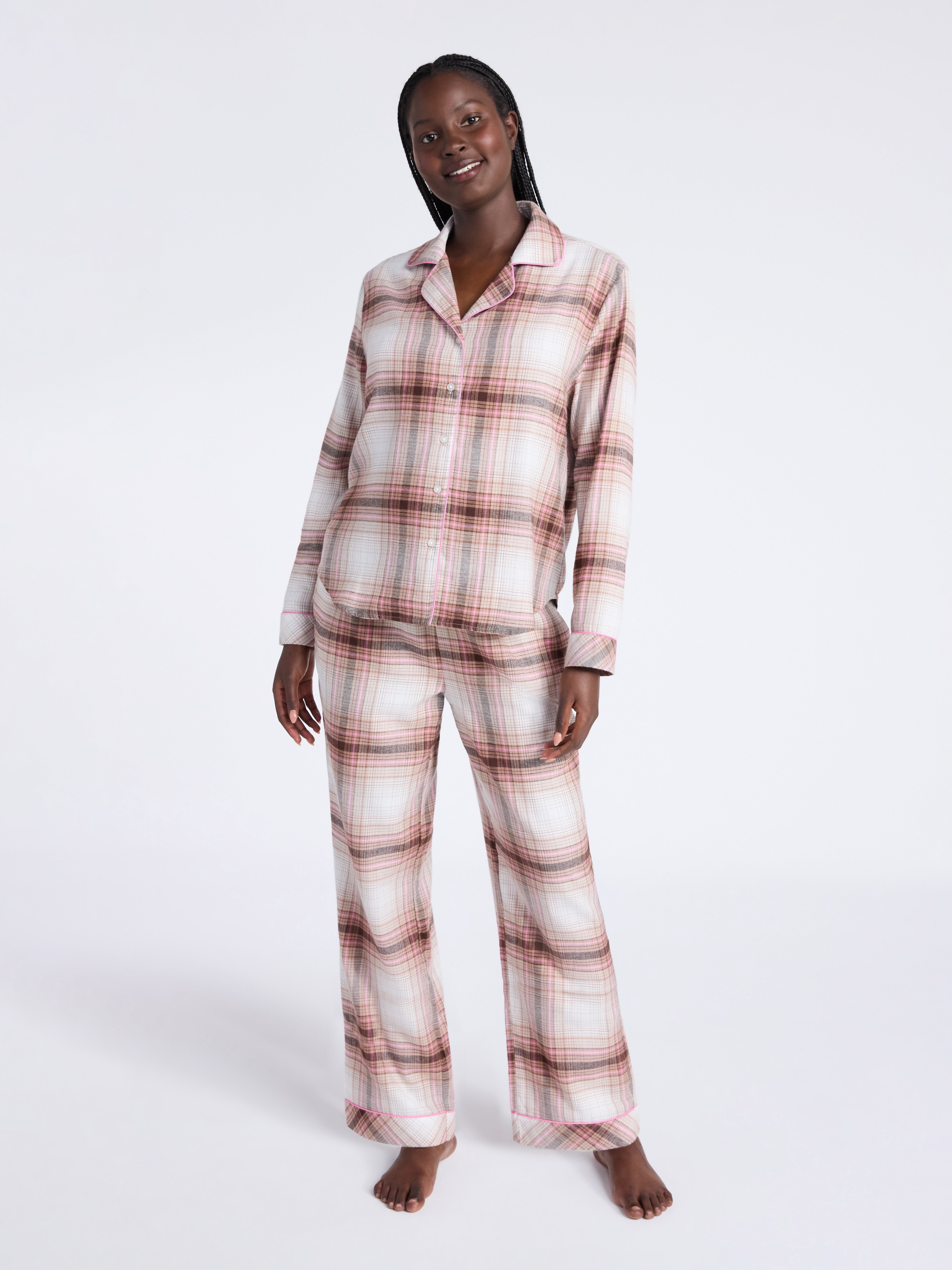 Joyspun Women's Long Sleeve Flannel Sleep Top and Pants Pajama Set, 2-Piece, Sizes XS-3X