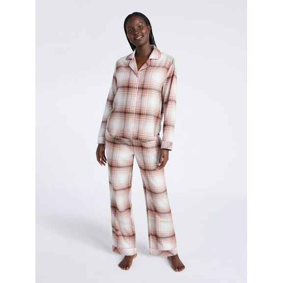 Joyspun Women's Long Sleeve Flannel Sleep Top and Pants Pajama Set, 2-Piece, Sizes XS-3X
