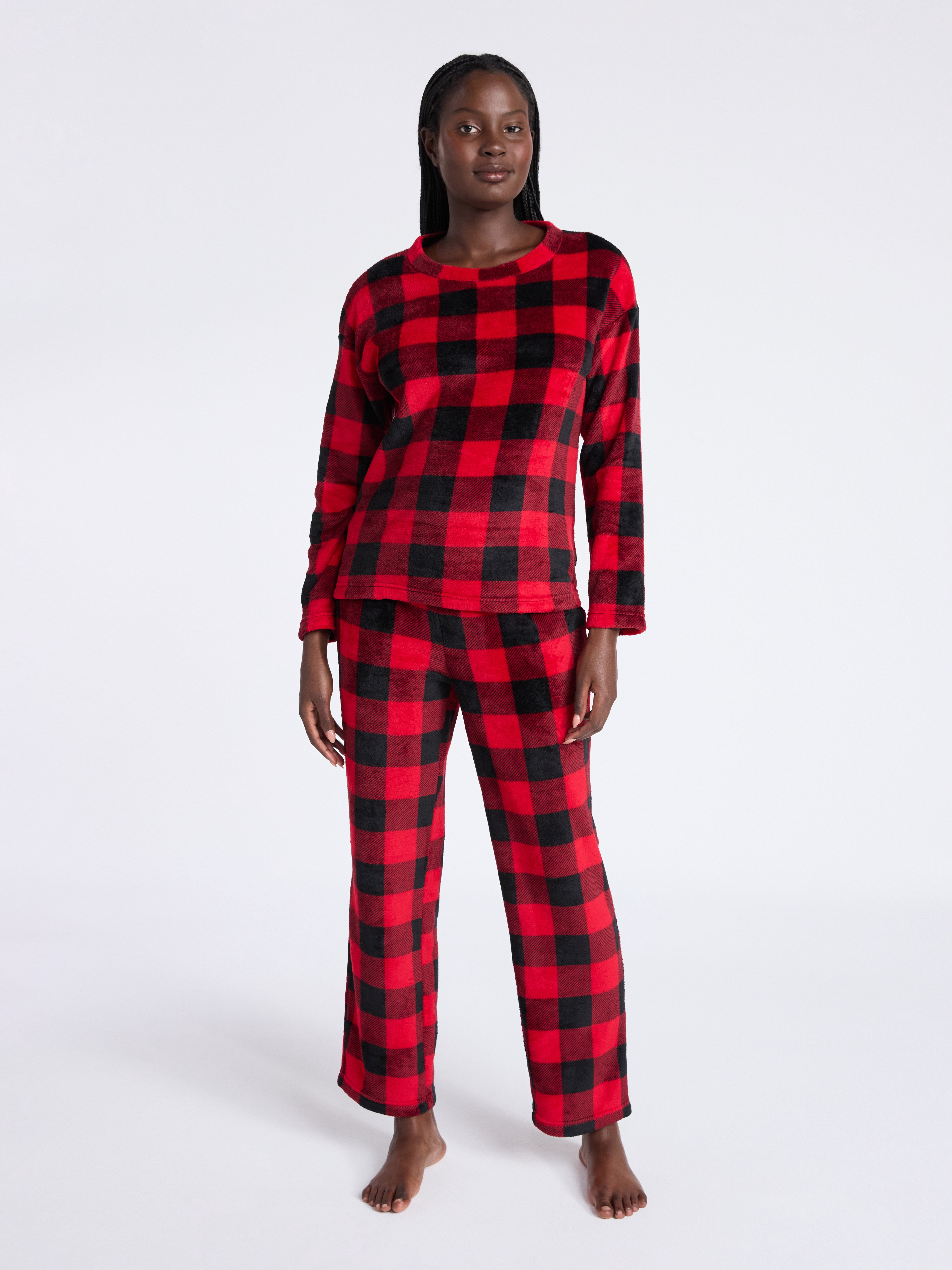 Women's Folded Giftable Plush Long Sleeve Top and Pants Pajamas Set, 2-Piece, Sizes S-3X
