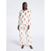 JOYSPUN Women's Folded Giftable Plush Long Sleeve Top and Pants Pajamas Set, 2-Piece, Sizes S-3X