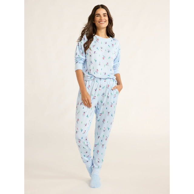 Joyspun Women's Pajama Top, Joggers and Socks Gift Set, 3-Piece, Sizes XS-3X