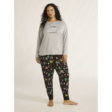 Joyspun Women's Long Sleeve Top and Jogger Pants Pajama Set, 2-Piece, Sizes XS-3X
