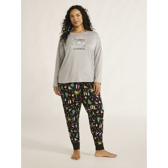 Joyspun Women's Long Sleeve Top and Jogger Pants Pajama Set, 2-Piece, Sizes XS-3X