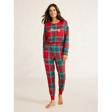 Joyspun Women’s Long Sleeve Tee and Jogger Pants Pajama Set, 2-Piece, Sizes S-3X