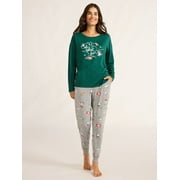 Joyspun Women’s Long Sleeve Tee and Jogger Pants Pajama Set, 2-Piece, Sizes S-3X