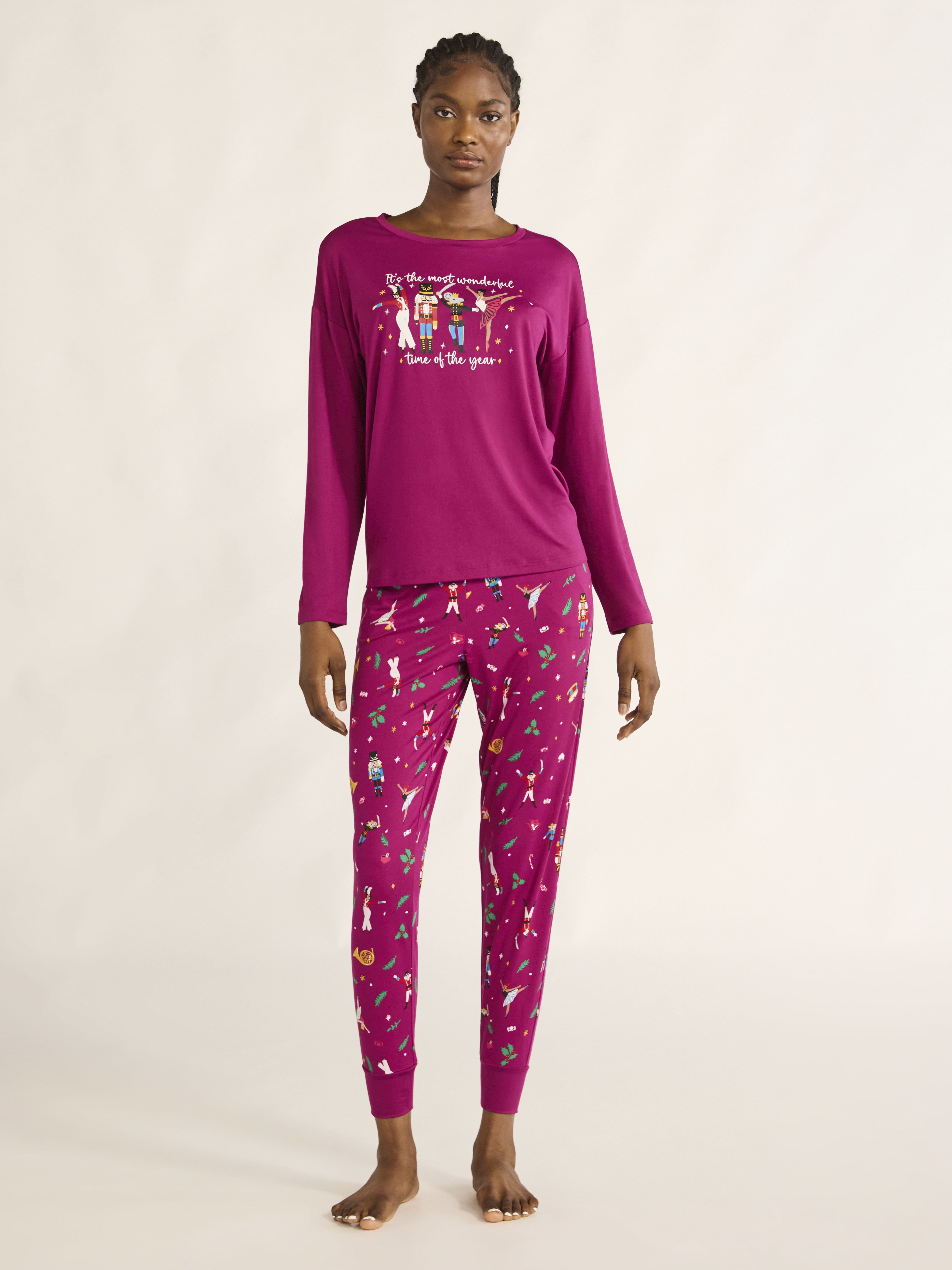 Joyspun Women's Long Sleeve Tee and Jogger Pants Pajama Set Joyspun Women's Long Sleeve Tee and Jogger Pants Pajama Set