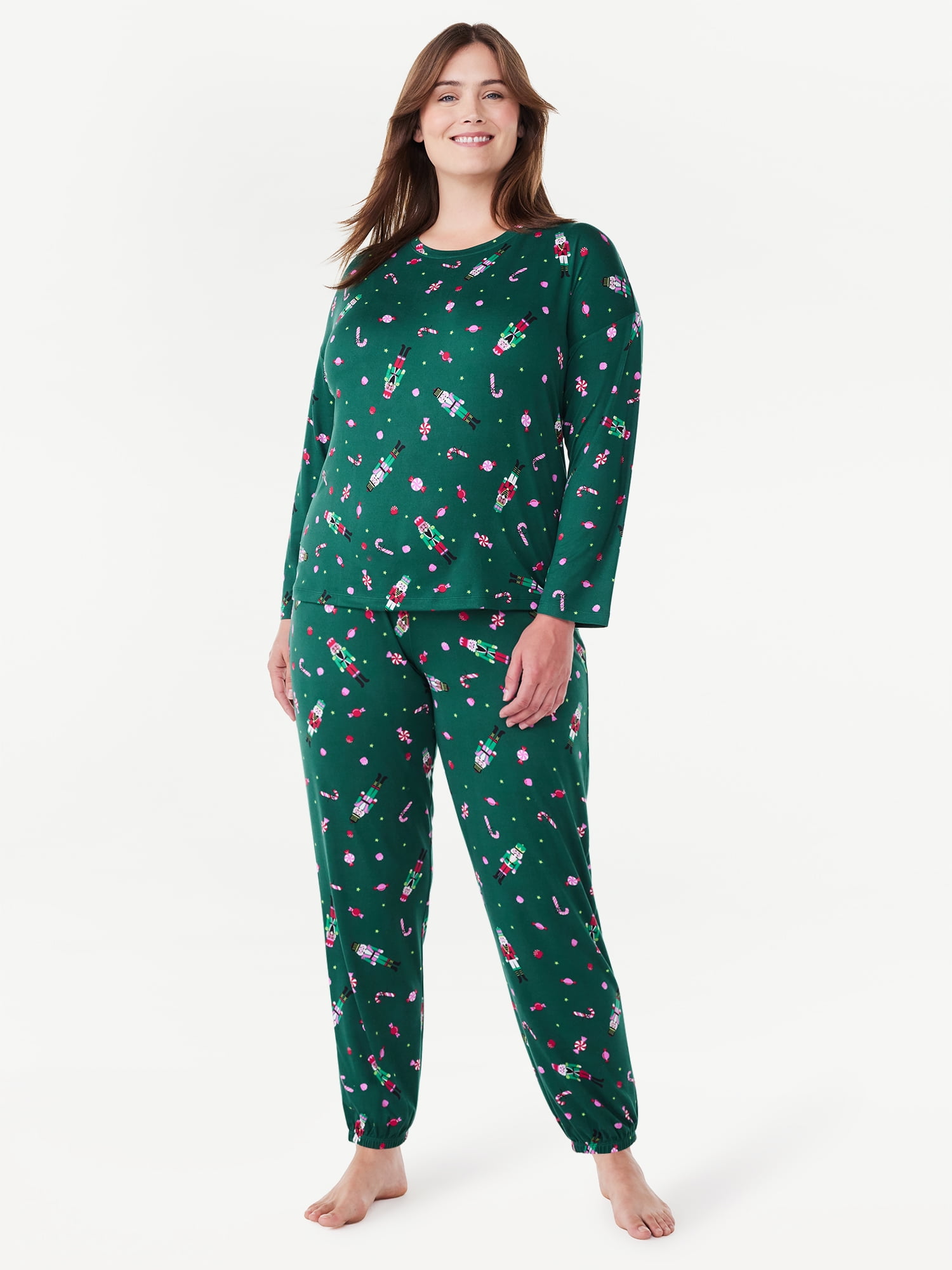 Joyspun Women's Long Sleeve Tee and Joggers, 2-Piece Pajama Set, Sizes S-3X  