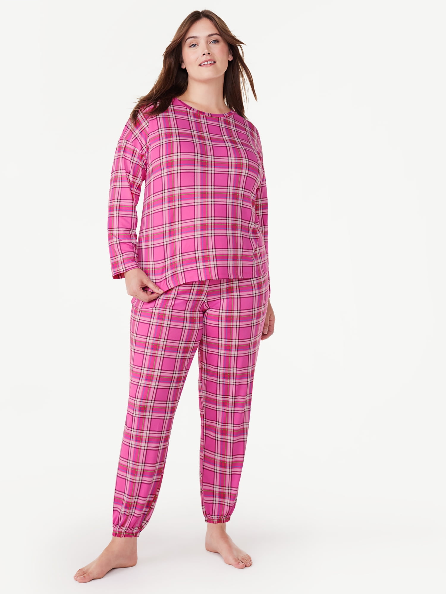 Joyspun Women's Long Sleeve Tee and Joggers, 2-Piece Pajama Set, Sizes S-3X  