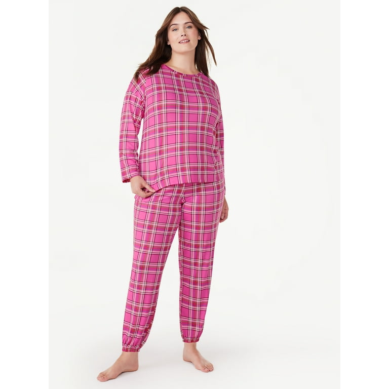 Joyspun Women’s Long Sleeve Tee and Joggers, 2-Piece Pajama Set, Sizes S-3X