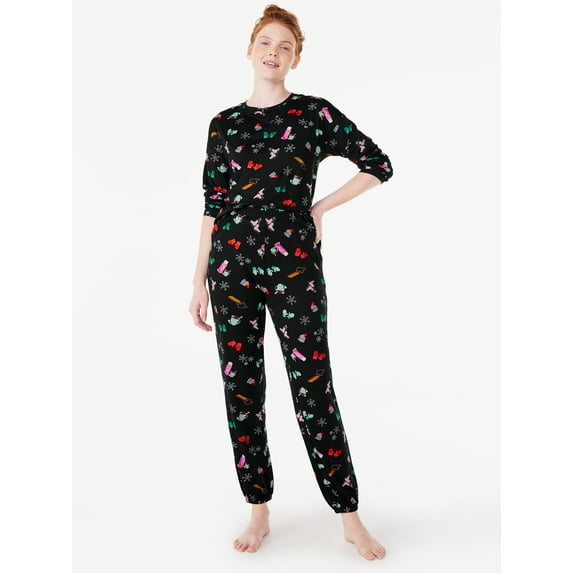 Joyspun Women’s Long Sleeve Tee and Joggers, 2-Piece Pajama Set, Sizes S-3X