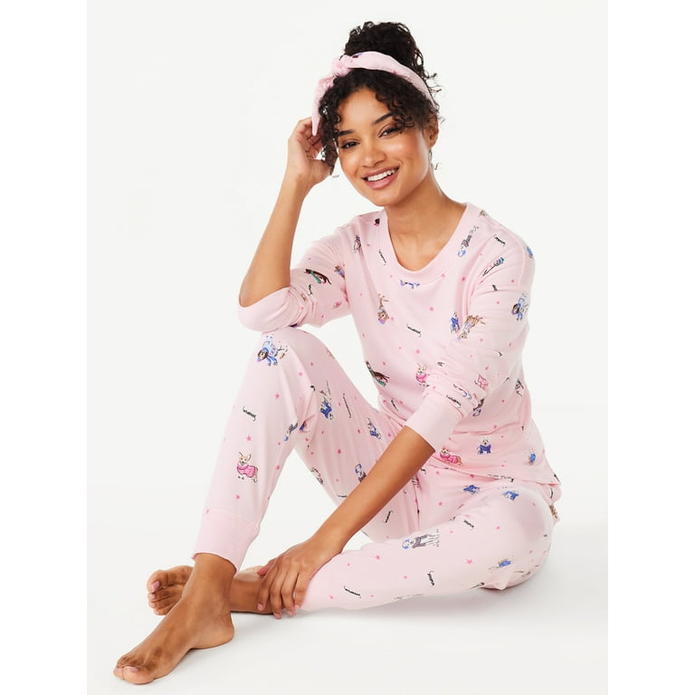 Joyspun Women's Long Sleeve Tee and Joggers Sleep Set with Headband,  3-Piece Pajama Set, Sizes S-3X