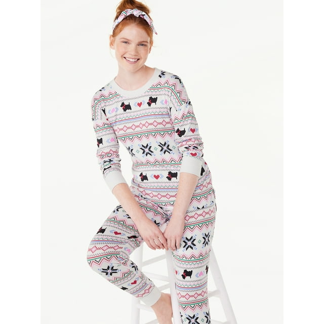 Joyspun Women's Long Sleeve Tee and Joggers Sleep Set with Headband, 3