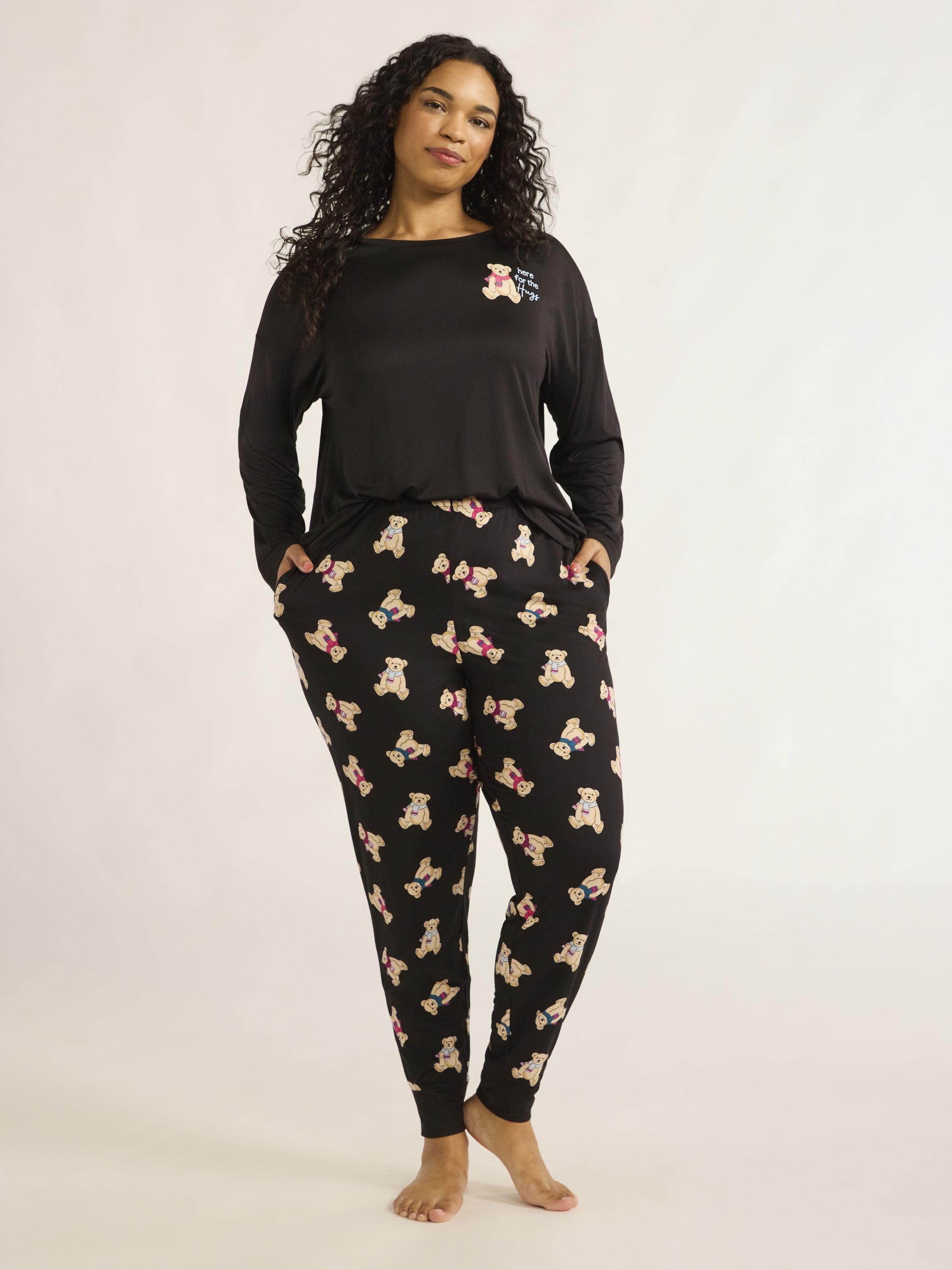 Joyspun Women's Long Sleeve Top and Jogger Pants Pajama Set, 2-Piece, Sizes S-3X