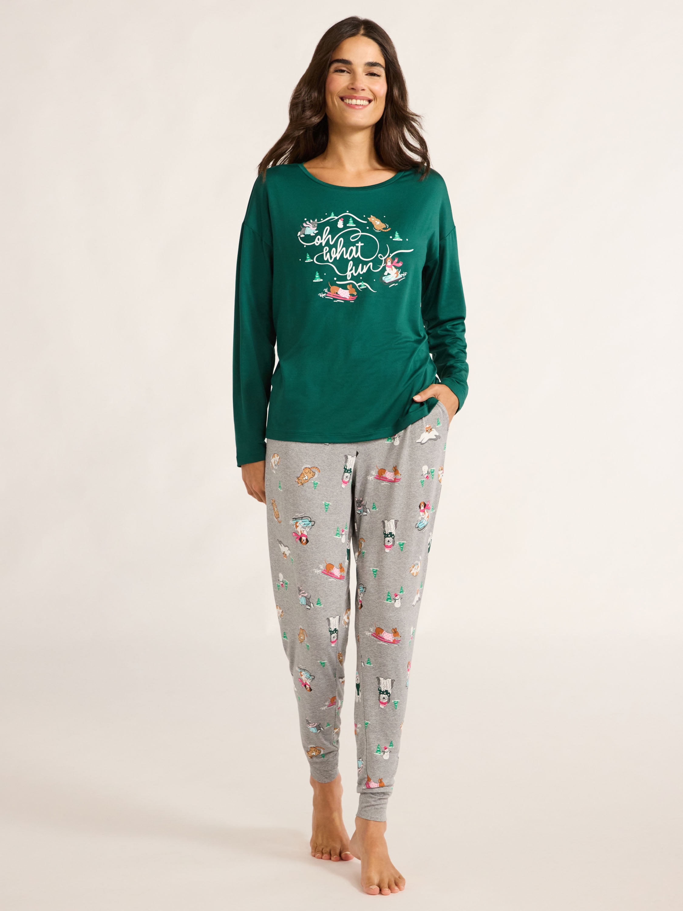 Joyspun Women's Long Sleeve Top and Jogger Pants Pajama Set, 2-Piece, Sizes S-3X