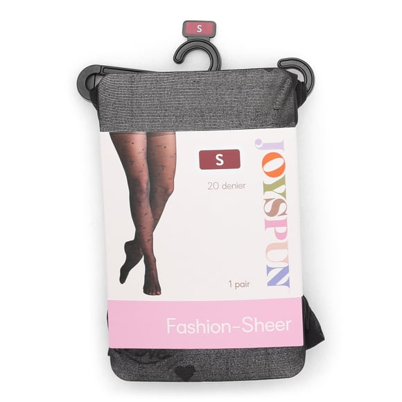 Joyspun Women's Love Words Sheer Black Tights, 1-Pack, Sizes S-XXL