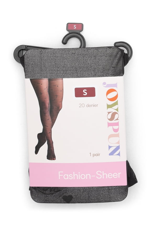 Women's Love Words Sheer Black Tights, 1-Pack, Sizes S-XXL