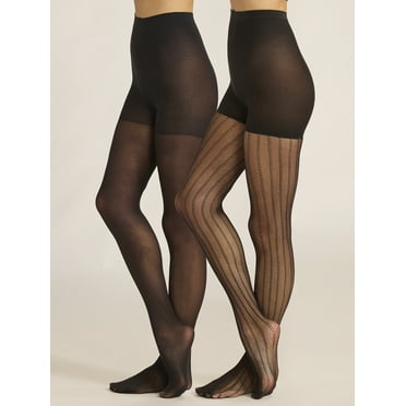 Joyspun Women's Lurex Fishnet and Opaque Tights, 2-Pack, Sizes S to 3XL