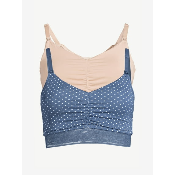 Joyspun Women's Maternity Lace Trim Bralette, 2-Pack, Sizes S to 3X