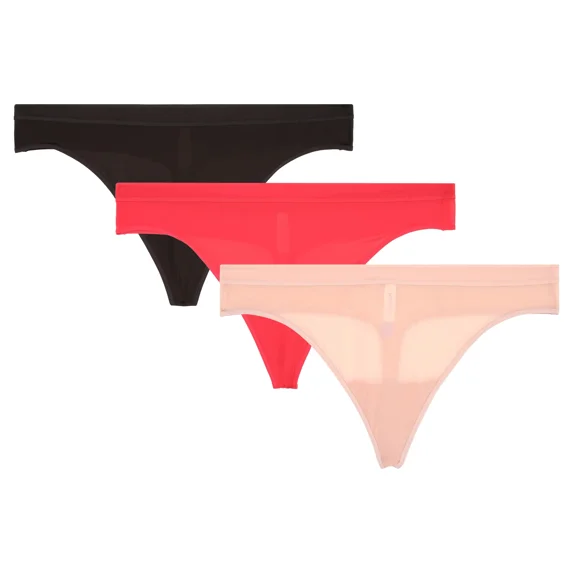 Joyspun Women's Micro Thong Panties, 3-Pack, Sizes XS-3XL