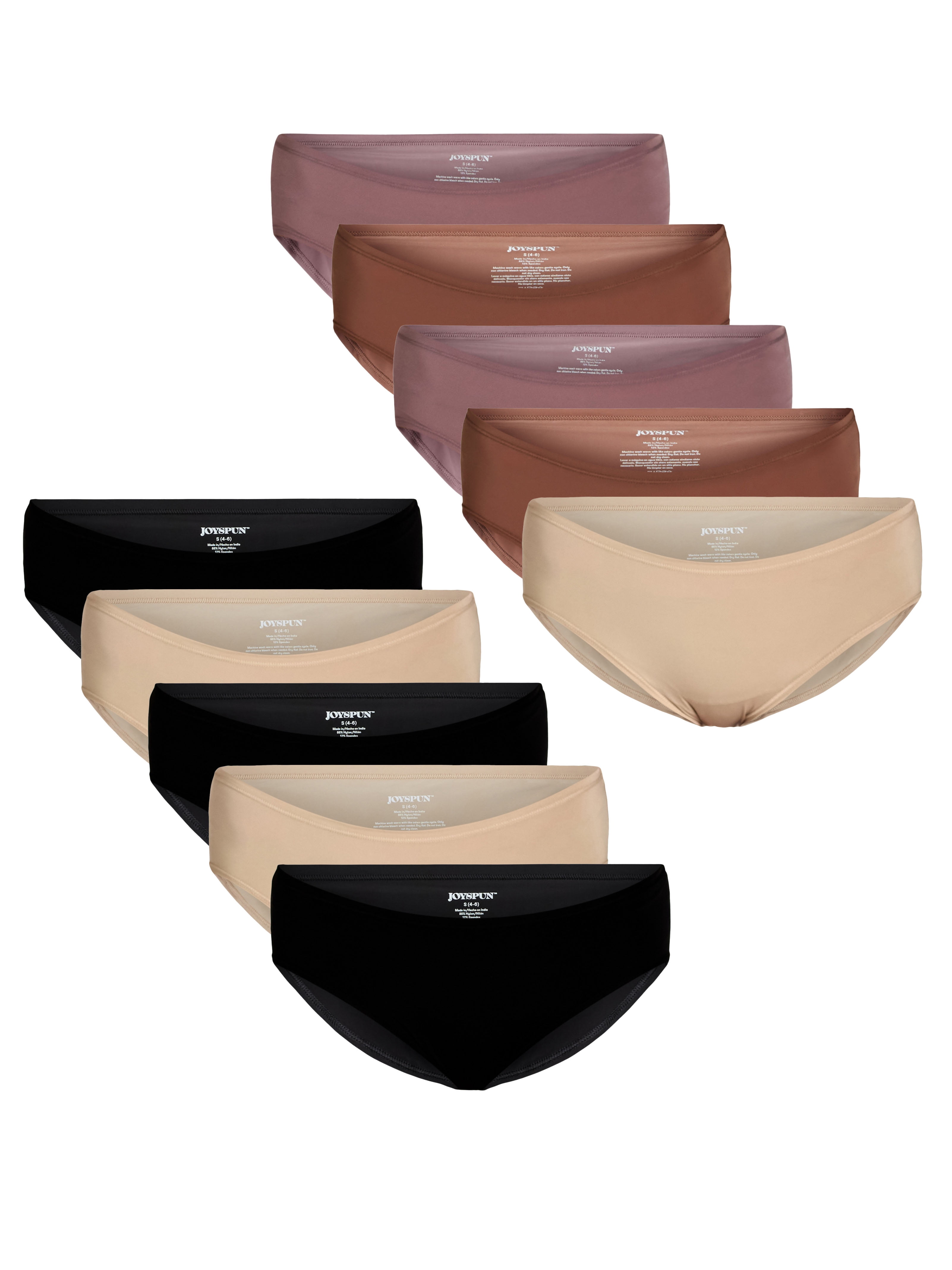 Joyspun Women's Microfiber Hipster Panties, 10-Pack, Sizes XS-3XL