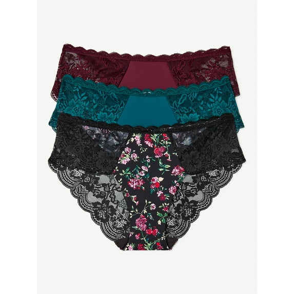 Joyspun Women's Microfiber and Lace Hipster Panties, 3-Pack, Sizes XS-3XL