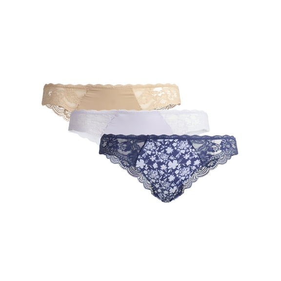 Joyspun Women's Microfiber and Lace Cheeky Panties, 3-Pack, Sizes XS-3XL