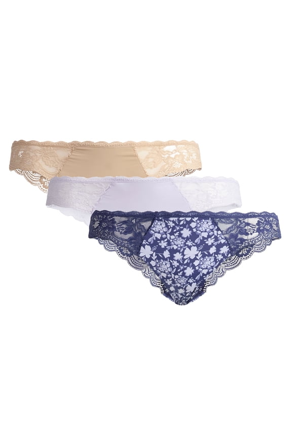 Women's Microfiber and Lace Cheeky Panties, 3-Pack, Sizes XS-3XL