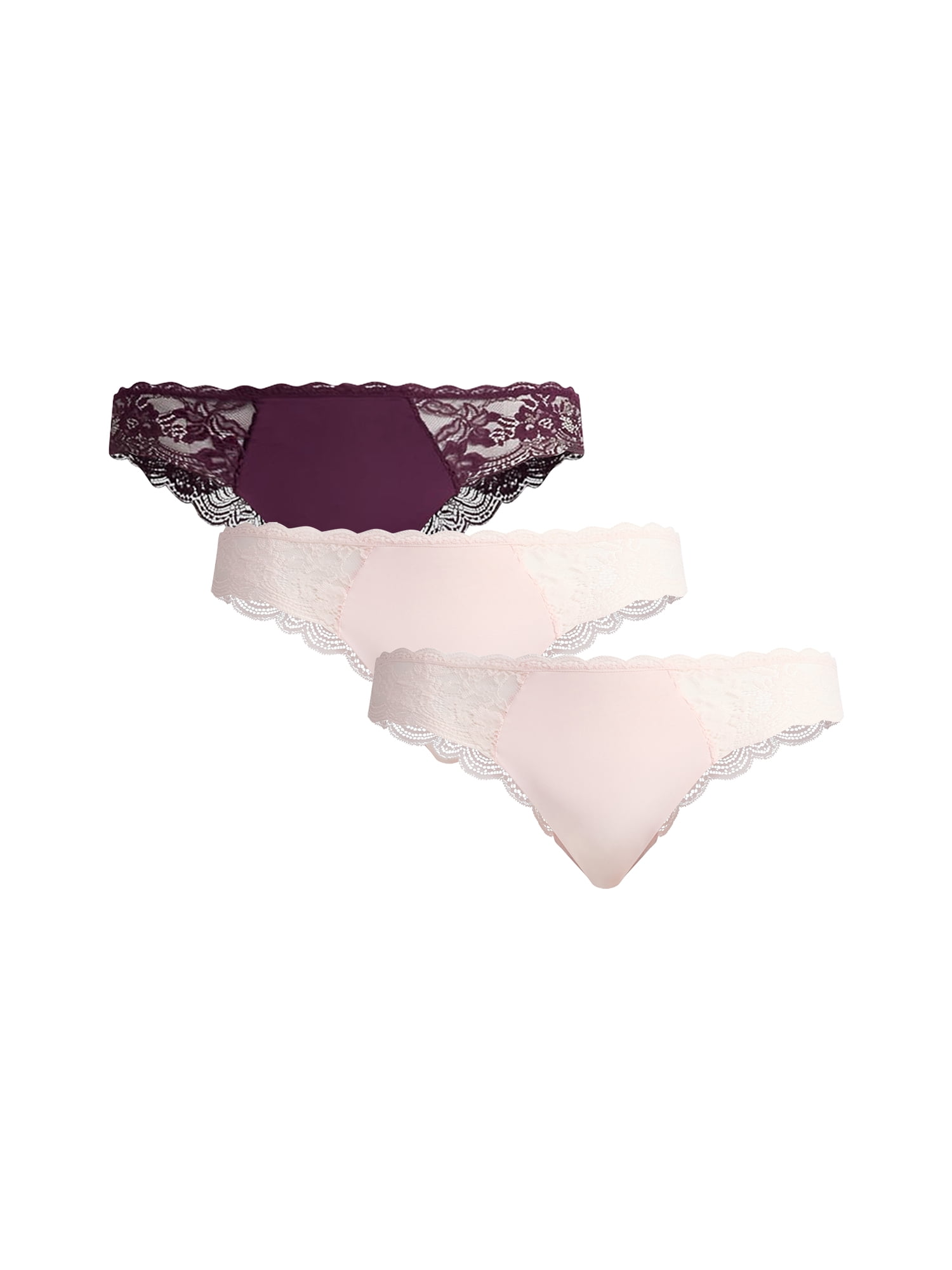 Joyspun Women's Microfiber and Lace Cheeky Panties, 3-Pack, Sizes XS-3XL