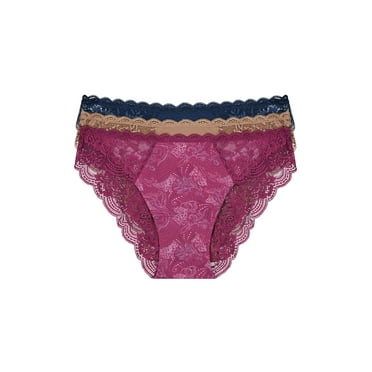 Joyspun Women's Microfiber and Lace Cheeky Panties, 3-Pack, Sizes XS-3XL