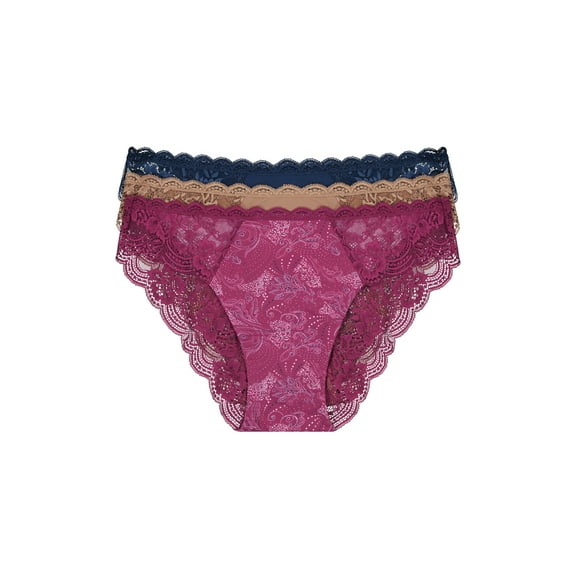 Joyspun Women's Microfiber and Lace Cheeky Panties, 3-Pack, Sizes XS-3XL