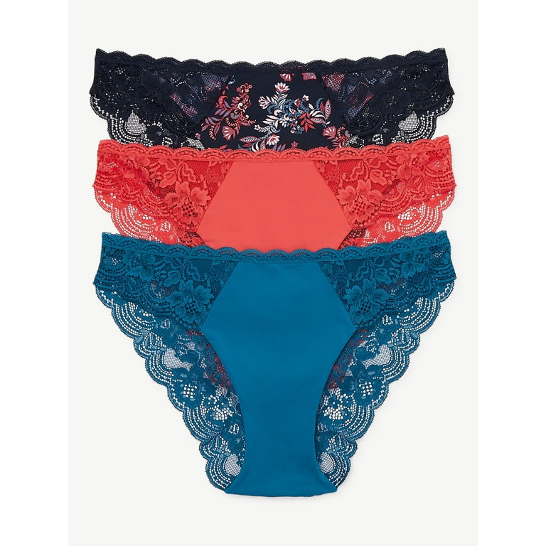 Joyspun Women's Microfiber and Lace Cheeky Panties, 3-Pack, Sizes XS to 3XL  
