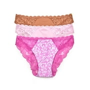 Joyspun Women's Microfiber and Lace Cheeky Panties, 3-Pack, Sizes XS-3XL