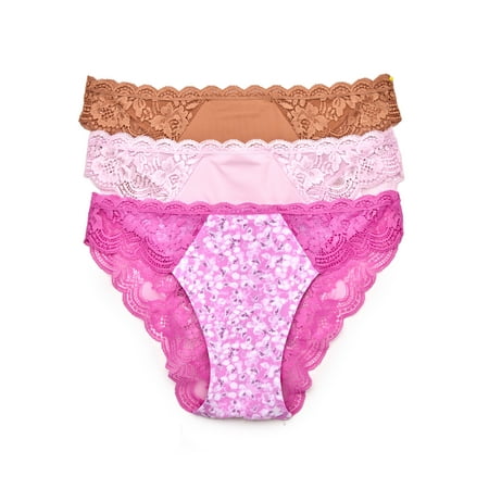Joyspun Women's Microfiber and Lace Cheeky Panties, 3-Pack, Sizes XS-3XL