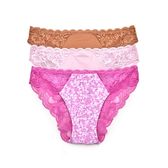 Joyspun Women's Microfiber and Lace Cheeky Panties, 3-Pack, Sizes XS-3XL