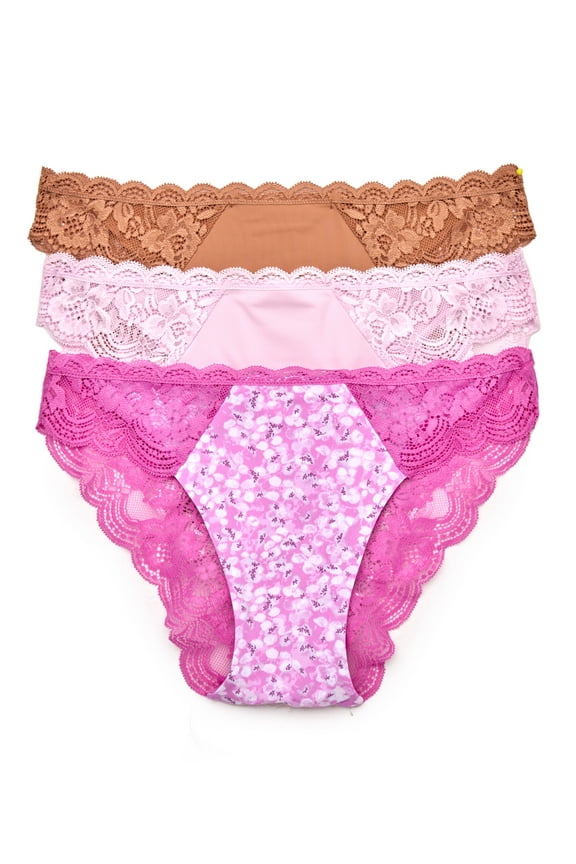 Women's Microfiber and Lace Cheeky Panties, 3-Pack, Sizes XS-3XL