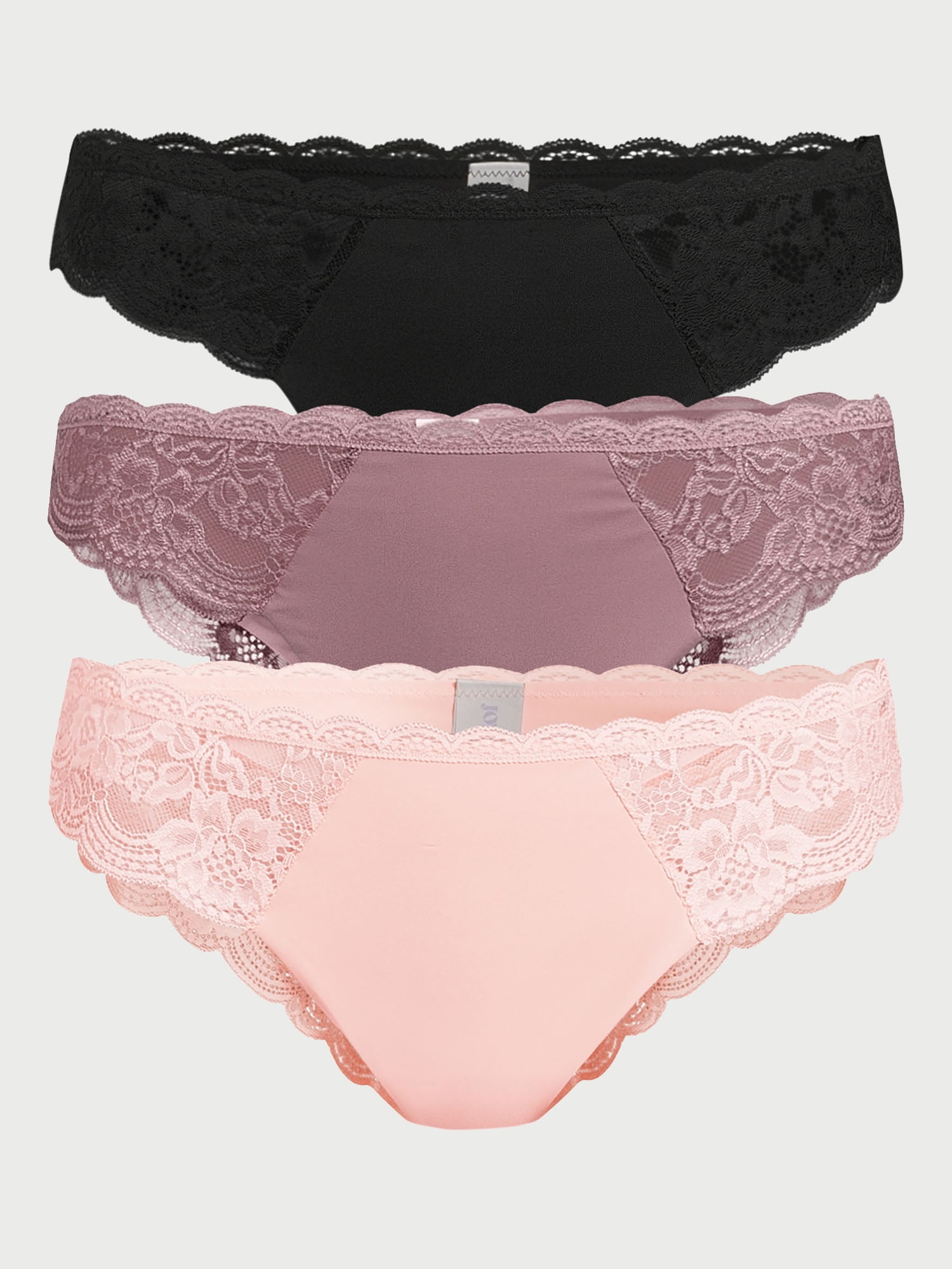 Joyspun Women's Microfiber and Lace Cheeky Panties, 3-Pack, Sizes XS-3XL