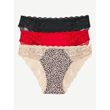 Joyspun Women's Microfiber and Lace Cheeky Panties, 3-Pack, Sizes XS-3XL