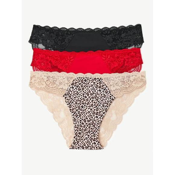Women's Microfiber and Lace Cheeky Panties, 3-Pack, Sizes XS-3XL