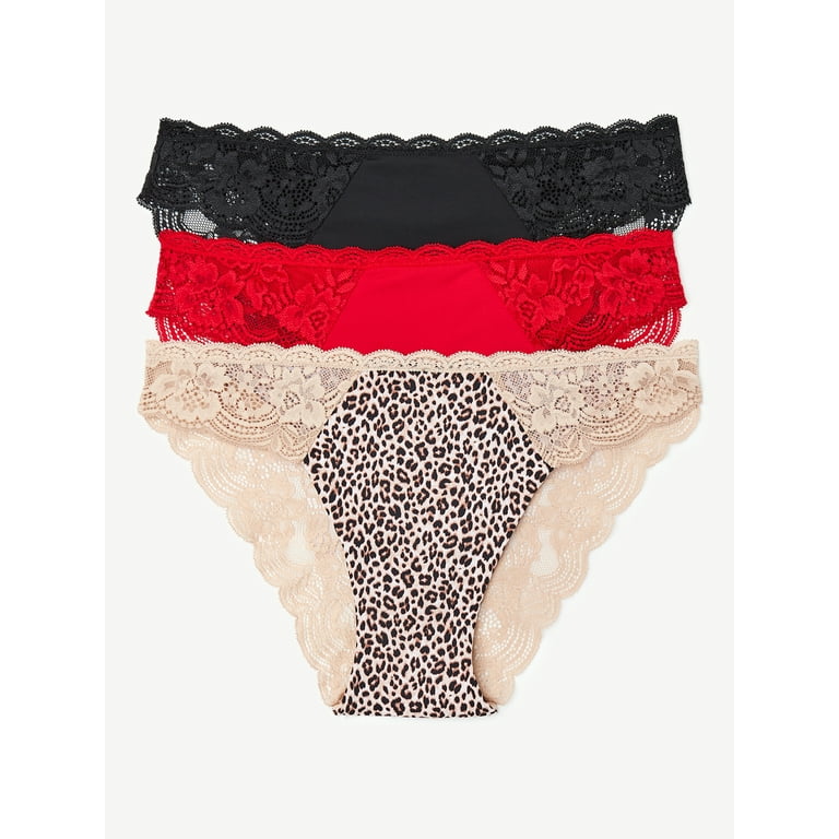 Joyspun Women's Microfiber and Lace Cheeky Panties, 3-Pack, Sizes