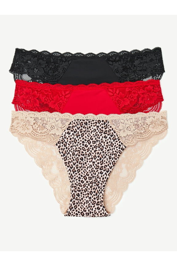 Women's Microfiber and Lace Cheeky Panties, 3-Pack, Sizes XS-3XL