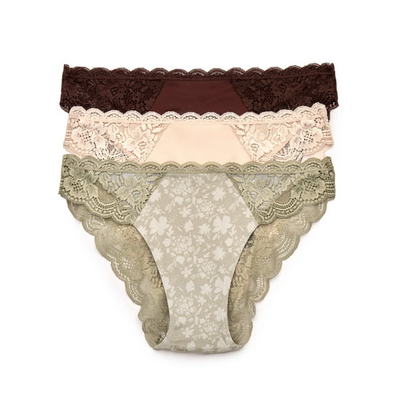 Joyspun Women's Microfiber and Lace Cheeky Panties, 3-Pack, Sizes XS-3XL