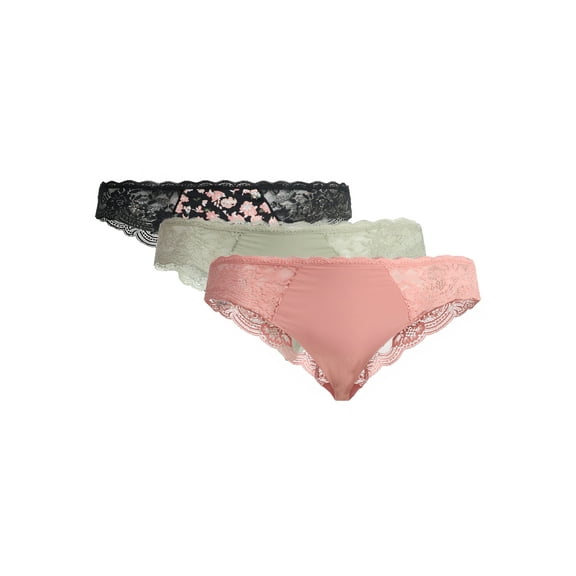 Joyspun Women's Microfiber and Lace Cheeky Panties, 3-Pack, Sizes XS-3XL
