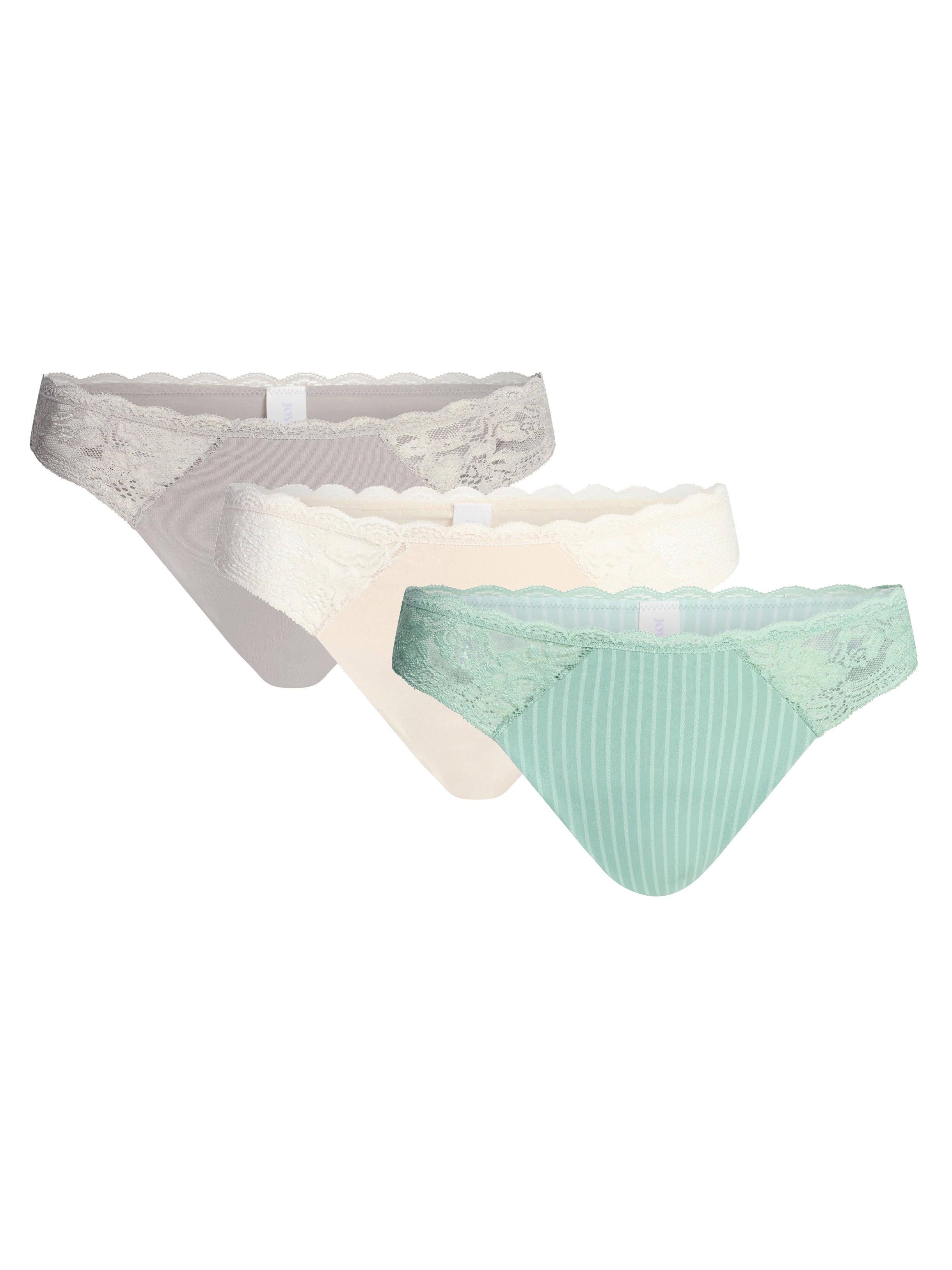 Joyspun Women's Microfiber and Lace Cheeky Panties, 3-Pack, Sizes XS-3XL