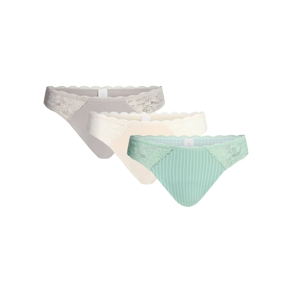 Joyspun Women's Microfiber and Lace Cheeky Panties, 3-Pack, Sizes XS-3XL