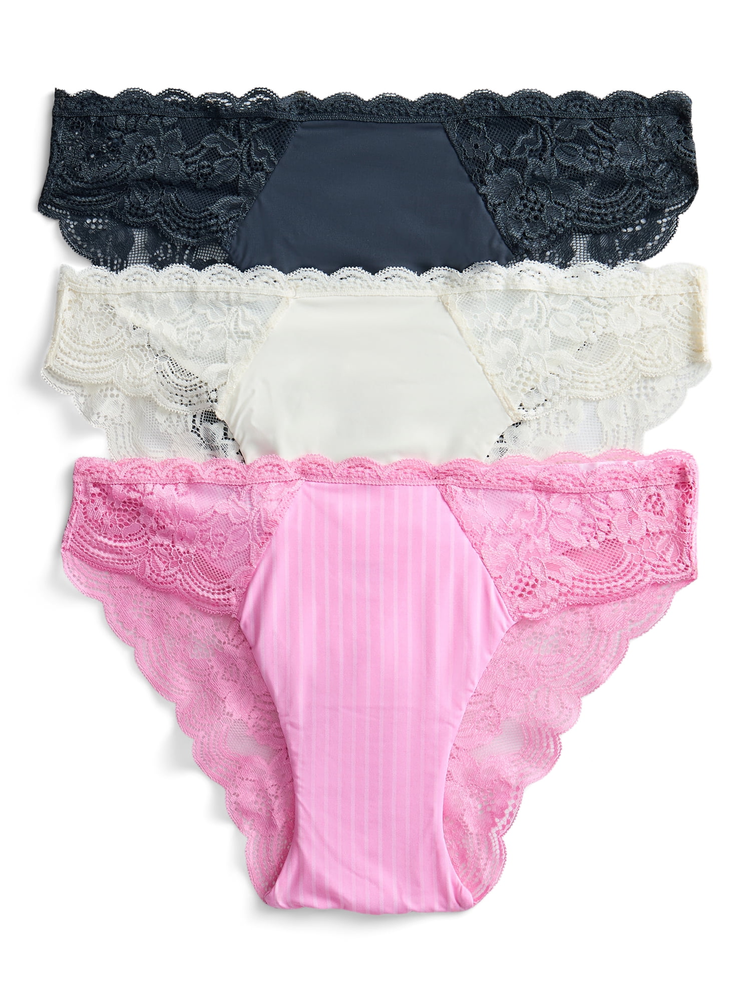 Joyspun Women's Microfiber and Lace Cheeky Panties, 3-Pack, Sizes XS-3XL